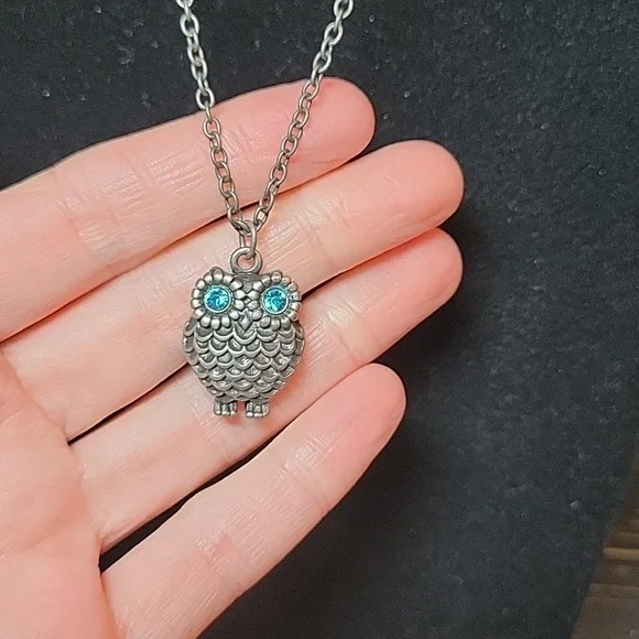 Owl Pendant Necklace in Silver Tone - Picture 2 of 6
